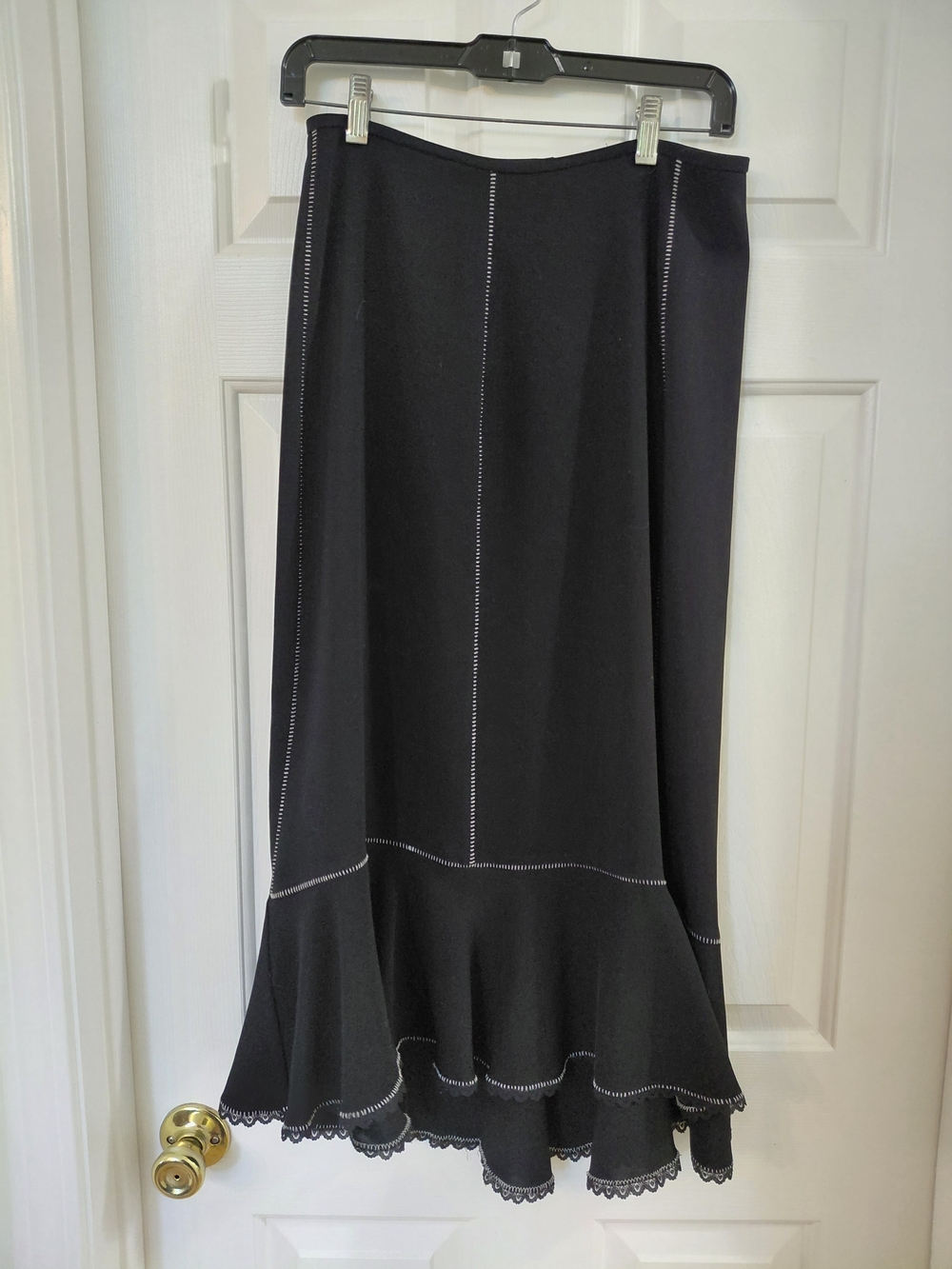 DRAMA Black Skirt with Decorative Stitching and Ruffle Hem
